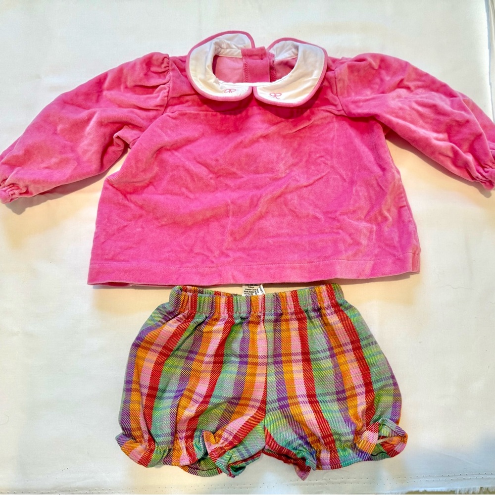 TBBC Pink Velvet Top and Plaid Shorts Set